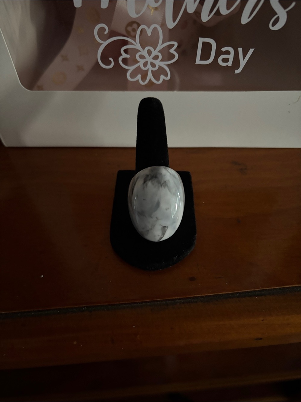 White Marble Effect Statement Ring - Unbranded